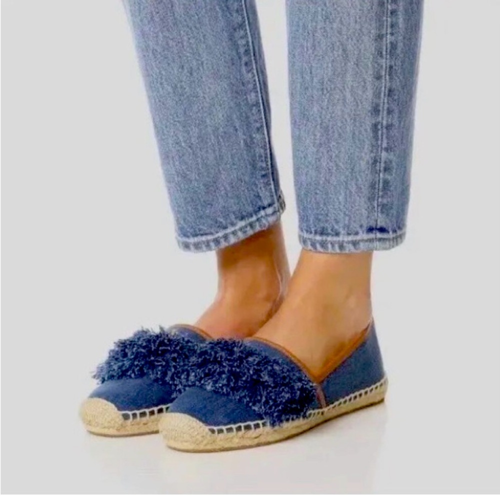 NWOB Tory Burch Shaw Denim Fringe Espadrille Size 6